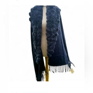 Elegant Black Shawl/Wrap with Fur Pom Pom’s